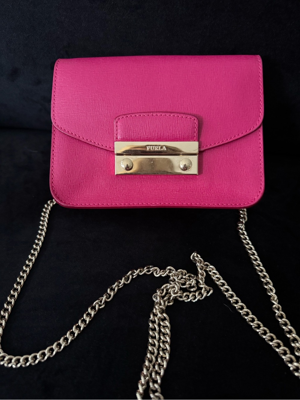 Furla Metropolis Hot Pink Leather Crossbody with silver-Tone Lock